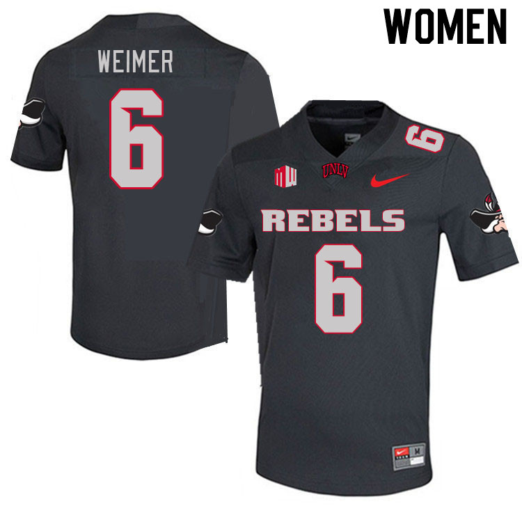 Women #6 Jeff Weimer UNLV Rebels 2023 College Football Jerseys Stitched-Charcoal - Click Image to Close